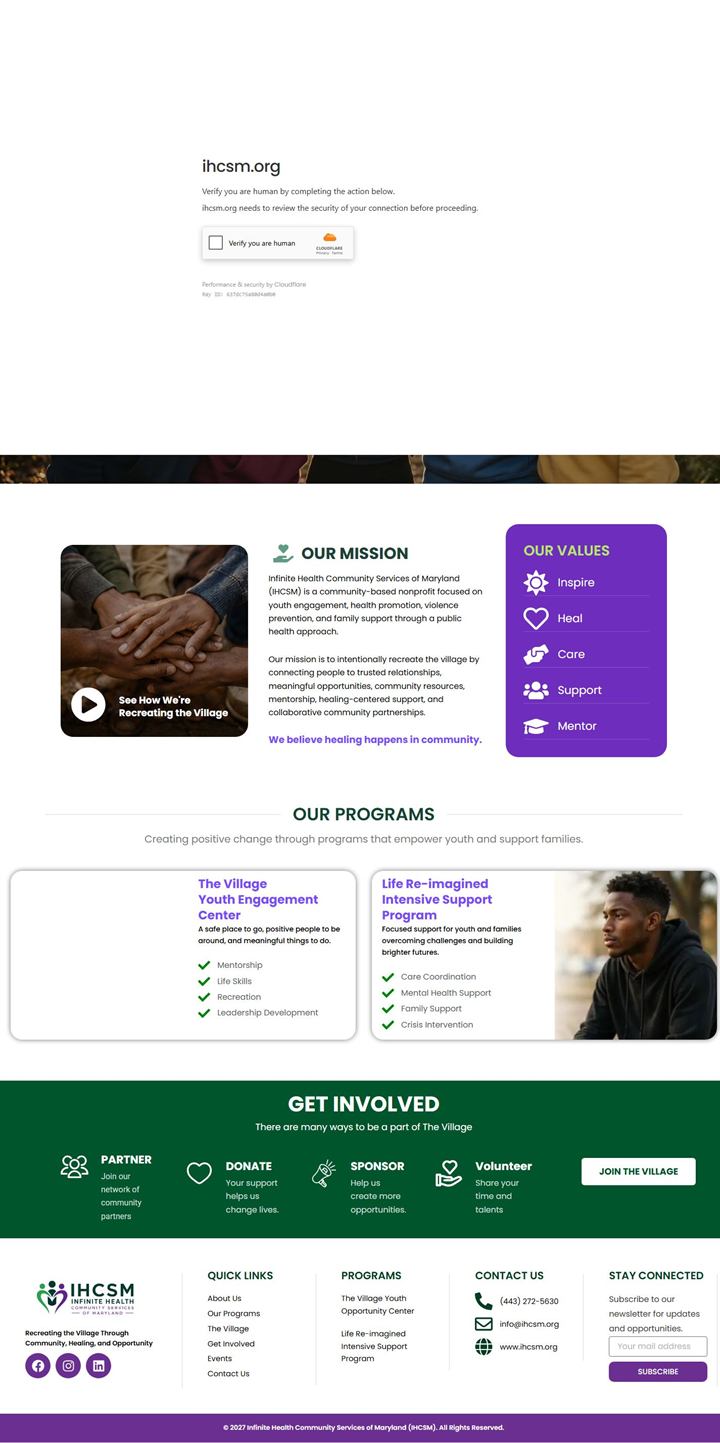 IHCSM nonprofit community website preview