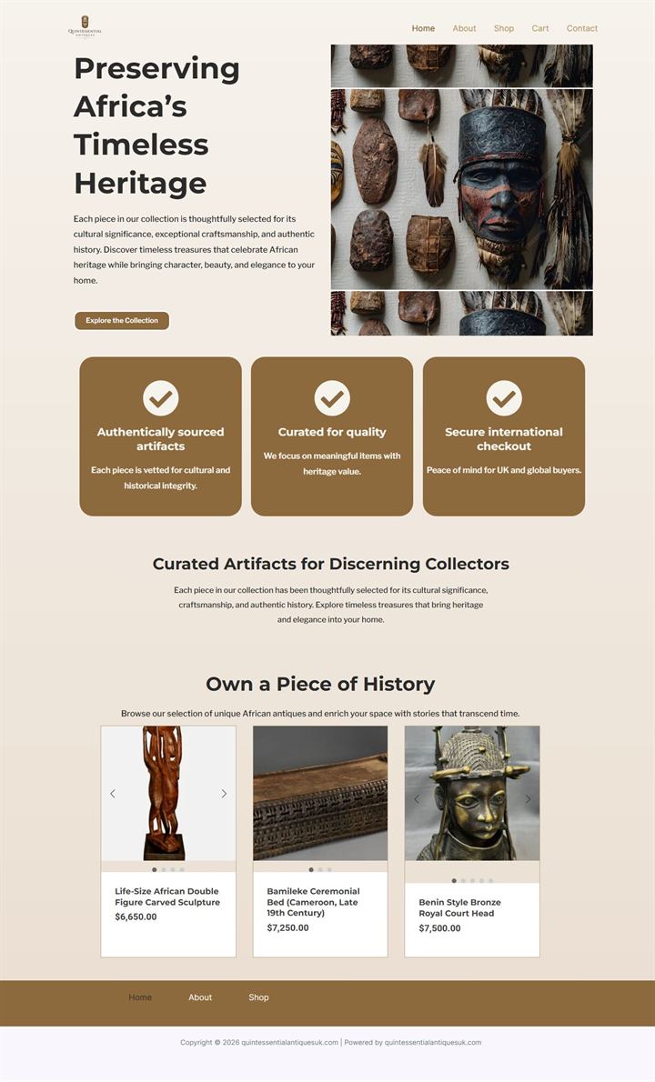 Quintessential Antiques UK e-commerce website preview