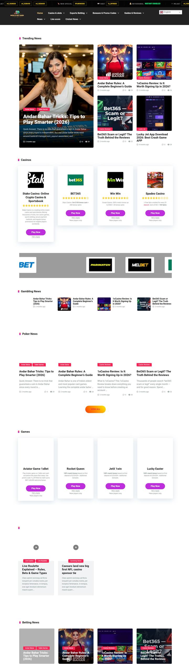 World of Bet Games reviews website preview
